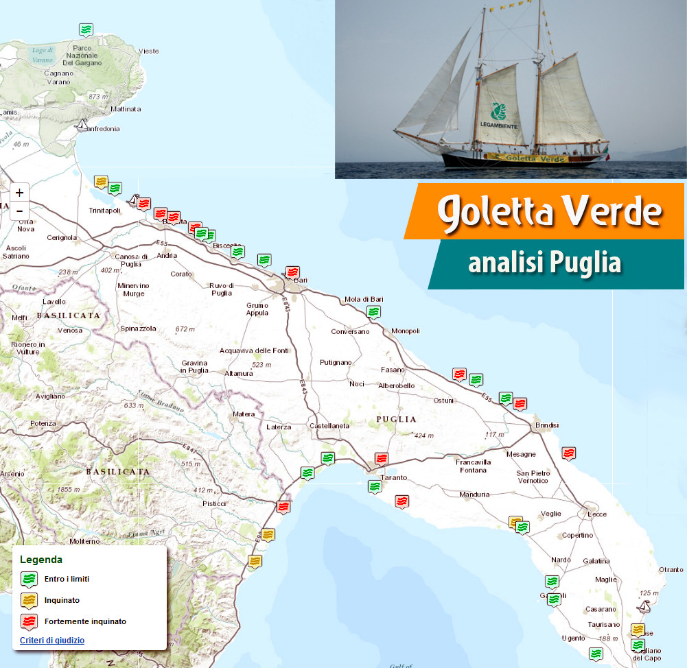 Mappa Goletta Verde 2014 in Puglia