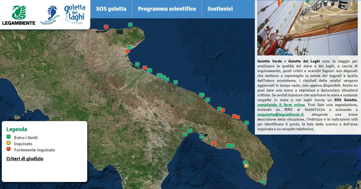goletta verde 2015 Mappa dei risultati in Puglia